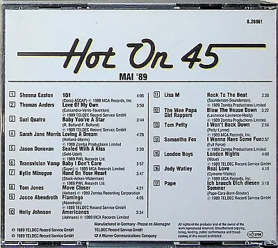 HOT ON 45- May 1989/January 1990 TELDEC 3-CD (Promo?) Kylie Minogue/Samantha Fox • £9.65