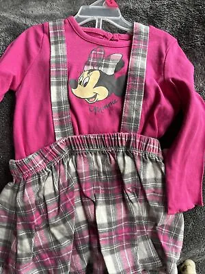 Disney Minnie Mouse Pink Baby Girl Jumper Dress Top & Tights 3pc Set18 Months • $3