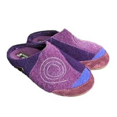 Haflinger Purple Pure Wool Geometric Slide On Slippers Size Women's EU 38 US 7 • £54.28