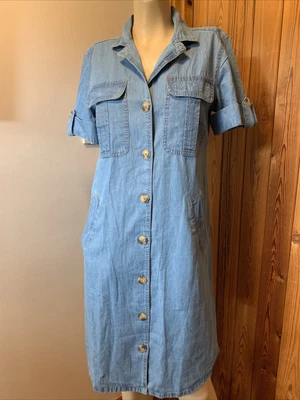£3 • Buy Denim Short Sleeved Blue Shift Shirt Dress Size 8 ~ Lipsy