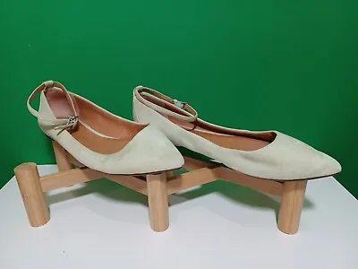 Madewell 1937 City Skimmer Green Suede Pointed Ankle Strap Ballet Flat Women 7.5 • $29.99