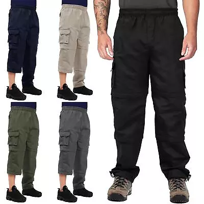 Mens 3 In 1 Zip Off Trousers Elasticated Combat Cargo Pocket Summer Shorts Pants • £9.99