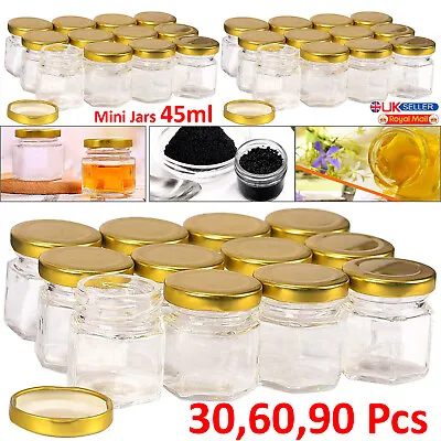 1-90X Hexagon Glass Jars 45ml Spice Herb Jam Mason Top Airtight Mini Bottles Jar • £23.49