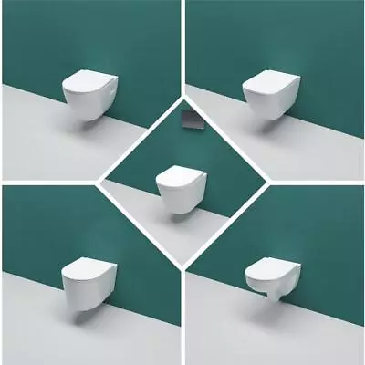 AICA Bathroom Soft Close Seat Toilets Rimless Wall Hung Round&Square Toilet  WC • £119.97