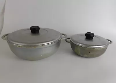 VINTAGE IMUSA CAST ALUMINUM CALDRO CAULRON SILVER TONE POTS/PANS - Set Of 2 • $24