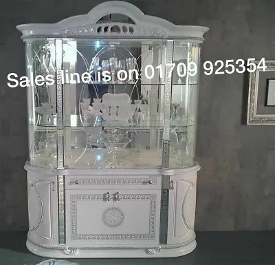 £1530 • Buy Versace Design White & Silver Italian High Gloss 4 Door Vitrine/display Unit