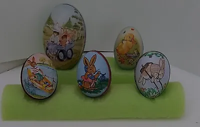 Vintage Lot Of 5 Tin Litho Metal Easter Egg Candy Containers • $45