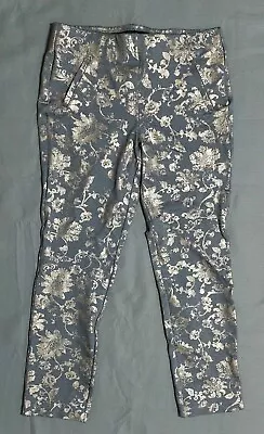 Chico's Women's Pants Floral Print Faux Pockets Gold Gray Size 1.5T (U.S. 10T) • $15.99