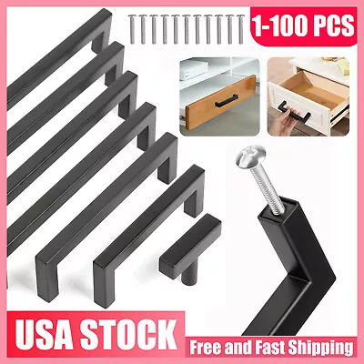 Matte Black Square Modern Cabinet Handles Pulls Kitchen Drawer Stainless Steel • $6.49