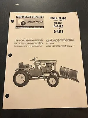 Wheel Horse GT 14 Dozer Blade Brochure Sheet 6-4112 6-4113 • $12