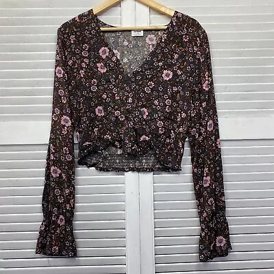 Cotton On Top Blouse Womens Large Floral Print Multicoloured Long Sleeve Cropped • $5