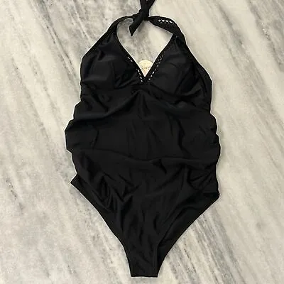NWT Pinkblush Halter Style Maternity One-Piece Swimsuit Size Large Black • $19.99
