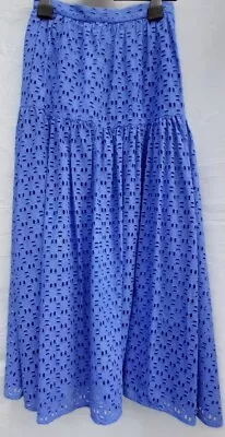 M&S Ladies Blue Long Skirt. Size 6. Lined. 100% Cotton.   New With Tag • £7.99