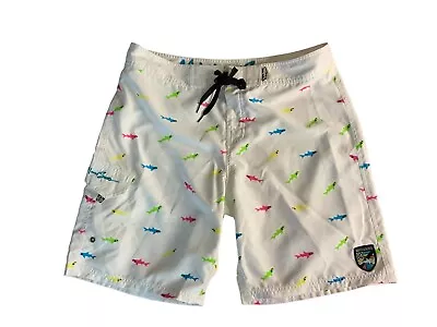 Maui And Sons Men's  White Sharks Board Surf Swim Shorts Size 36 • $14.40