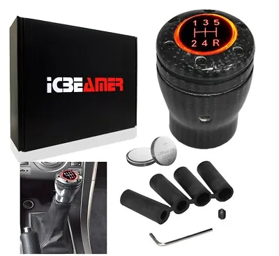 Racing Style Black Carbon Fiber LED Red Light Sport Manual Gear Shift Knob I35 • $32.99