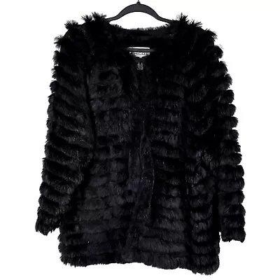 Chicos Sheared Rabbit Cardigan Coat Womens 3 XL 16 Black Soft Warm Layers • $42.43