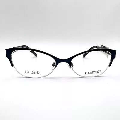 Ellen Tracy Petite Eyeglass Frames Half Cat Eye Metal Quebec Navy Blue 48-16-125 • $69.95