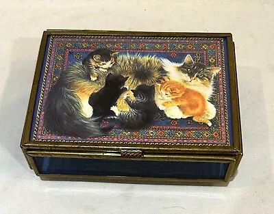 Lesley Anne Ivory Artwork 1993 Hinged Trinket Box Ivory Cats Hand Crafted Mexico • $15