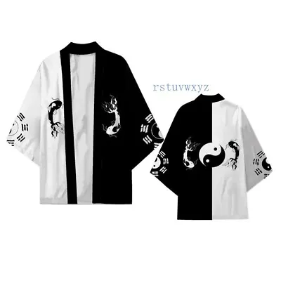  Japanese Mens Top Shirt Kimono Dragon Cardigan Open Front Coat Bathrobe Baggy • $19.98