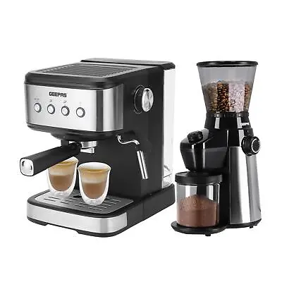 GEEPAS 20 Bar Espresso Cappuccino Coffee Machine & Conical Burr Coffee Grinder • £139.99