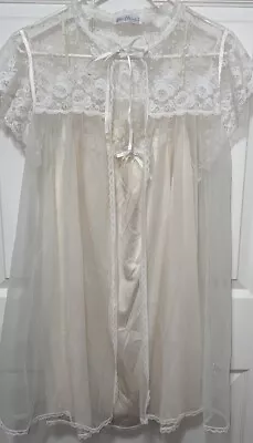 Miss Elaine 2 Piece Cami Robe Nightgown Set Sz Large Sheer White Cream 12 14 • $12