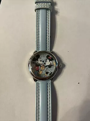  Disney Mickey & Minnie Mouse Light Blue Leather Strap Watch Special Ed Needs Ba • $25