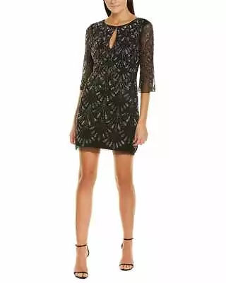 Aidan Mattox Beaded Trapeze Dress Notch Neck 3/4 Sleeves Slip-on Size 0 $495 • $95