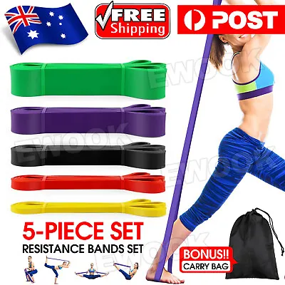 $32.95 • Buy Set Of 5 Heavy Duty Resistance Band Loop Power Gym Yoga Exercise Fitness Workout