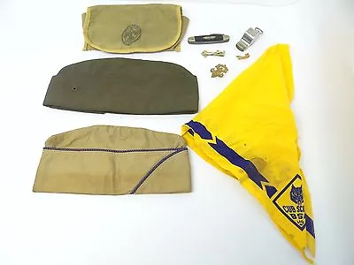 Mixed Lot Vintage Military Army Boy Scout Pocket Knife Hats Whistle BSA Pin  • $32