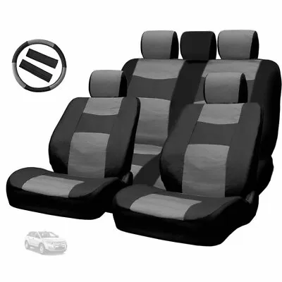 For Vw Premium Black Grey Synthetic Leather Car Seat Steering Covers Set • $47.24