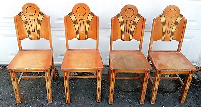 Unique Western Native Theme - Set Of 4 Vintage Dining Room Chairs - Solid Wood • $160