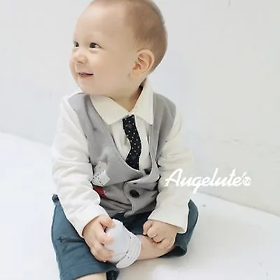 Baby Boys Kids Toddlers Gentlemen Pageboy Tie Vest Tuxedo Romper Suits Outfits  • £14.06