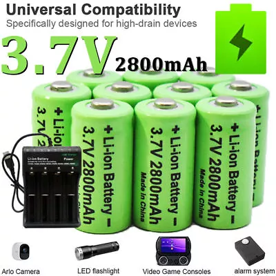 16340 CR123A CR123 3.7V 2800mAh Rechargeable Li-ion Battery / Charger LOT • £22.79