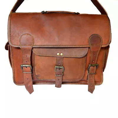 Vintage Genuine Leather Camera Briefcase Lens Case Laptop Crossbody Brown Bag • $52.99
