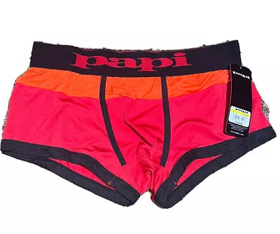 Papi Brazilian Trunks -Men's Low Rise Underwear Waves Red/Orange Block S BNWT • $5.99