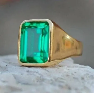 4Ct Emerald Cut Lab Created Green Emerald Men's Engagement Ring 14K Gold Plated • $103.99