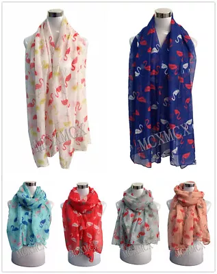 £3.59 • Buy Women Ladies Long New Flamingo Animal Pattern Print Shawl Scarf  Warp Stole