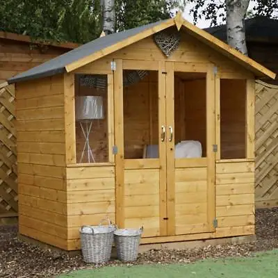 7ft X 5ft GARDEN SUMMERHOUSE OFFICE WOODEN OUTDOOR SUN ROOM DOUBLE DOORS SHIPLAP • £619.94