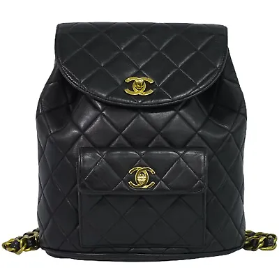 CHANEL Duma Matelasse Leather Chain Backpack Black Gold France • $5498.90