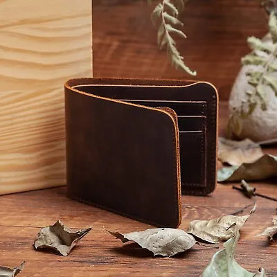 Genuine Leather Minimalist Bifold Wallets For Men RFID Blocking Slim Mens Wallet • $14.99