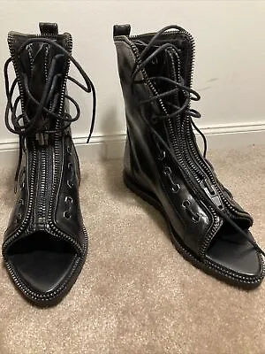 Alexander Wang Mirte Laced Zip Leather Flat Ankle Boots 39 Boxed • $105