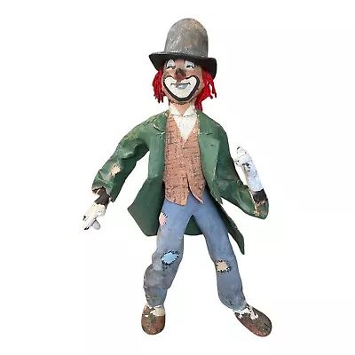 VTG Large Paper Mache Creepy Clown 26” Standing Hobo Statue Handmade Folk Art • $195.49