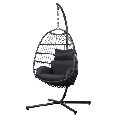 Gardeon Egg Swing Chair Hammock Stand Outdoor Furniture Hanging Wicker Pod Grey • $225