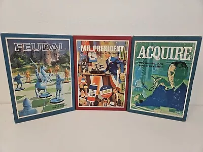 3M Bookshelf Games Acquire Mr. President And Feudal Game Lot Of 3 • $95.99