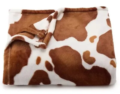 Brown & White Western COW PRINT Oversized 5x6' THROW BLANKET The Big One NEW • £22.12