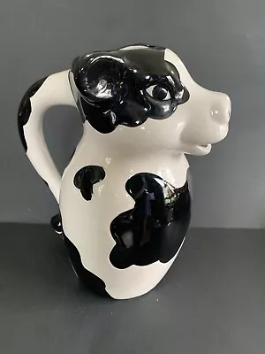 Vintage Black & White Ceramic Cow Pitcher Milk Jug 9  Farmhouse Table Decor  • £30.72