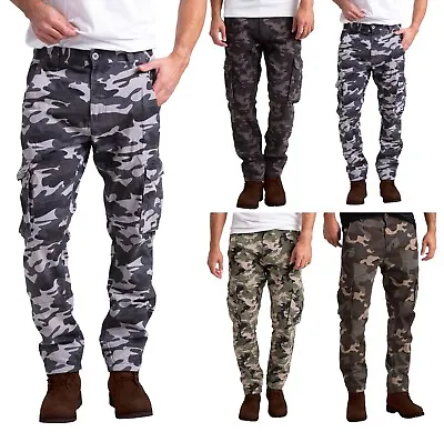 Mens Cargo Trouser  Army  Camouflage 6 Pockets Cotton Military Combat Work Pants • £15.99