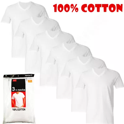 6-Pack V/Crew-Neck For Men's 100% Cotton Tagless T-Shirt Undershirt Tee White • $25.99