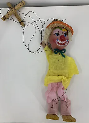 Vintage Mexican Wooden Clown Marionette Puppet No Tangles 14” Tall • $12