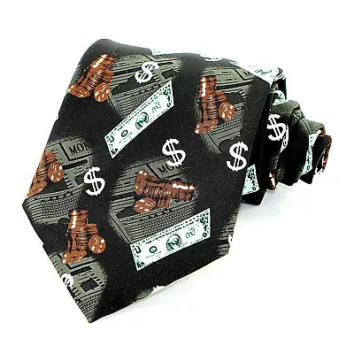 Banking Men's Necktie Money Coins Dollar Bill Investor Banker Black Neck Tie  • $11.95